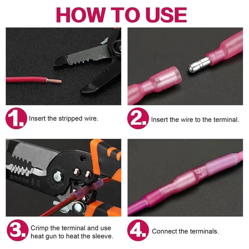 Ingoulut 300PCS Heat Shrink Bullet Connectors AWG 22-16 Red Waterproof Quick Disconnect Electrical Insulated Male&Female Wire Terminals Kit for Marine Automotive Wire Crimp Connectors - Image 4